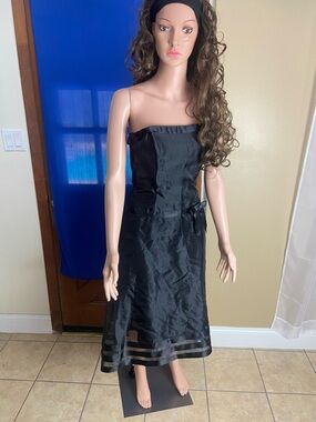 Dessy Collection Black Strapless A-Line Dress with Sheer Hem Bands